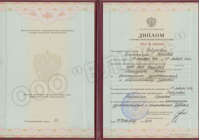Профессиональная переподготовка по организации здравоохранения и общественному здоровью, 2013 г.